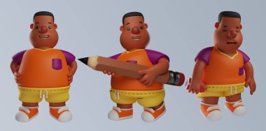 Şişman çocuk çizgi film erkek karakteri izole edilmiş arka plan 3D görüntüleme