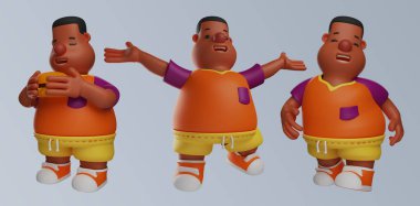 Şişman çocuk çizgi film erkek karakteri izole edilmiş arka plan 3D görüntüleme