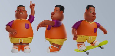 Şişman çocuk çizgi film erkek karakteri izole edilmiş arka plan 3D görüntüleme
