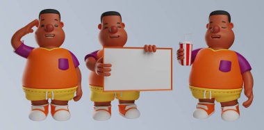 Şişman çocuk çizgi film erkek karakteri izole edilmiş arka plan 3D görüntüleme