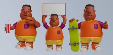 Şişman çocuk çizgi film erkek karakteri izole edilmiş arka plan 3D görüntüleme