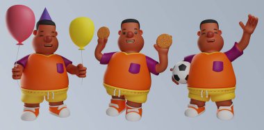Şişman çocuk çizgi film erkek karakteri izole edilmiş arka plan 3D görüntüleme