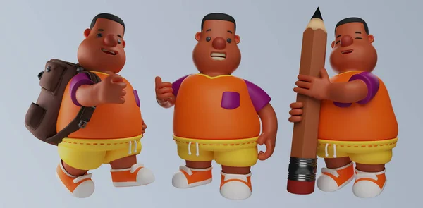 Gordura Menino Desenho Animado Masculino Personagem Isolado Fundo Renderização — Fotografia de Stock