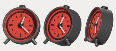 Alarm saati, beyaz izole edilmiş arkaplan 3d görüntüleme üzerinde poz verir