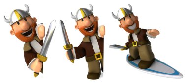 Viking erkek çizgi film karakteri dizaynı beyaz izole arkaplan 3D görüntüleme