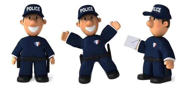 警察の男性漫画のキャラクターデザイン白の隔離された背景3Dレンダリング — ストック写真