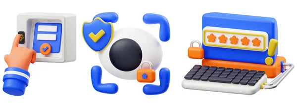 Cyber Security Icon Set White Isolated Background Rendering — Stock Photo, Image