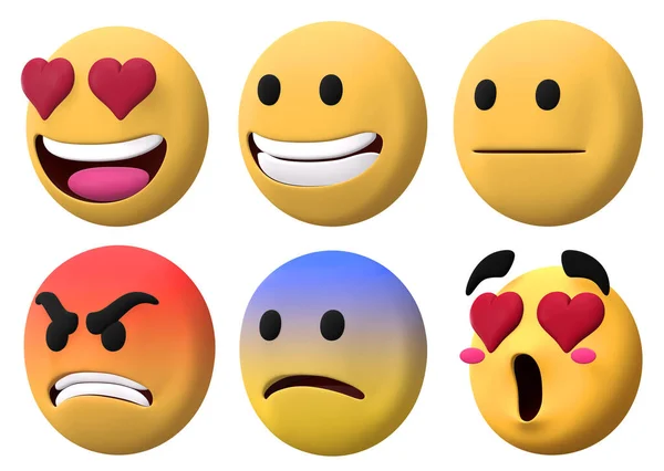 Emoji Установлен Белом Изолированном Фоне Рендеринга — стоковое фото