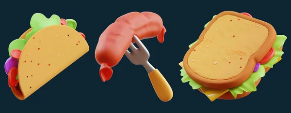 Ikona Fast Food Nastavena Izolovaném Pozadí Vykreslování — Stock fotografie
