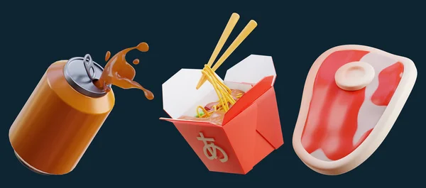 Ícone Fast Food Definido Fundo Isolado Renderização — Fotografia de Stock