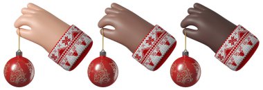Beyaz izole zemin üzerinde noel topu olan el çantası 3D görüntüleme