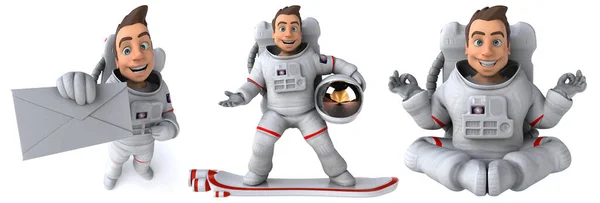 Astronauta Cartoon Poses Definido Fundo Isolado Branco Renderização — Fotografia de Stock