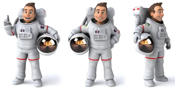 宇宙飛行士の漫画のポーズは白の隔離された背景3Dレンダリングに設定 — ストック写真