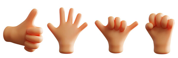 hand poses on white isolated background 3d rendering