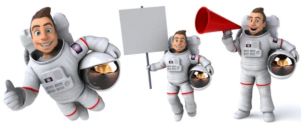 宇航员卡通形象设置在白色孤立的背景下3D渲染 — 图库照片