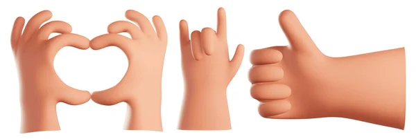 Cartoon Human Hand Poses White Isolated Background Rendering — Stock Photo, Image