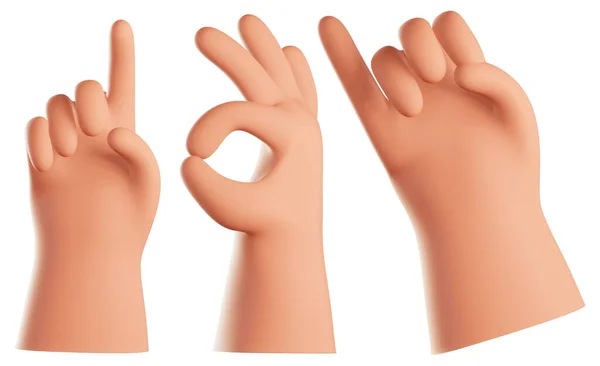 Cartoon Human Hand Poses White Isolated Background Rendering — Stock Photo, Image