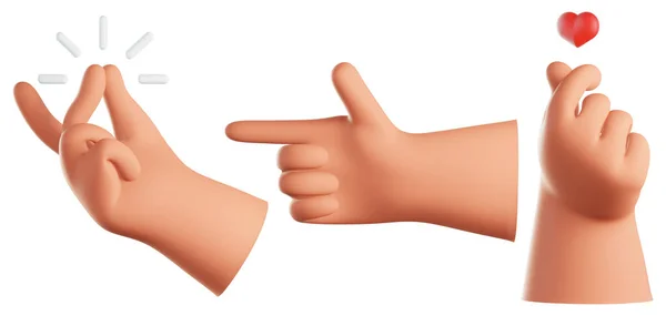 Cartoon Menselijke Hand Stelt Wit Geïsoleerde Achtergrond Rendering — Stockfoto