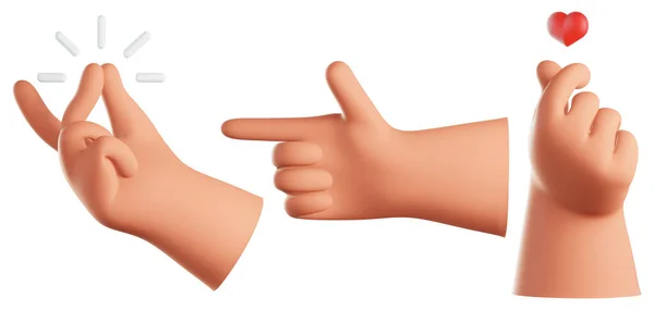 Cartoon Human Hand Poses White Isolated Background Rendering — Stock Photo, Image