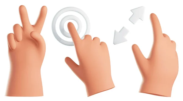 Cartoon Human Hand Poses White Isolated Background Rendering — Stock Photo, Image