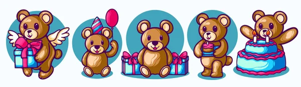 Urso Aniversário Desenho Animado Personagem Apresenta Ilustração Vetorial — Vetor de Stock