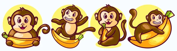 Monkey Cartoon Character Poses Vector Illustration — Stock Vector