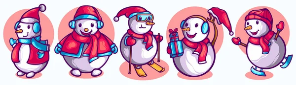 Snowman Cartoon Character Poses Vector Illustration — Stock Vector