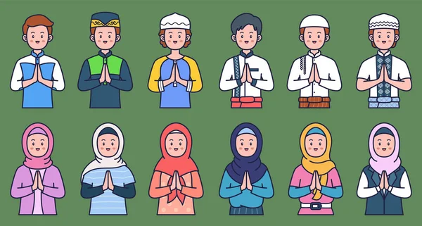 Ramadhan Personagem Conjunto Vetor Ilustração —  Vetores de Stock