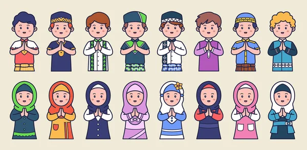 Ramadhan Kid Character Set Illustrazione Vettoriale — Vettoriale Stock