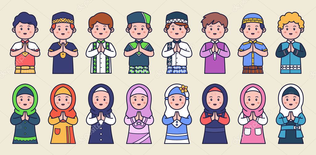 ramadhan kid character set vector illustration