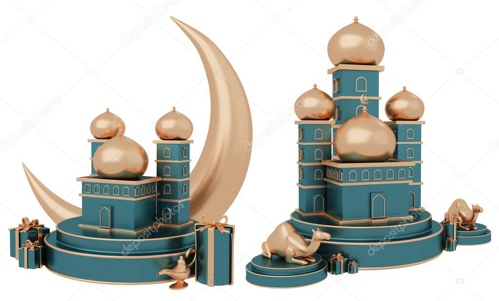 ramadhan icon set on white isolated background 3d rendering