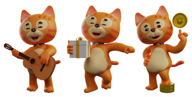kedi pozu, beyaz izole arkaplan 3d görüntüleme üzerine ayarlandı