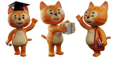 kedi pozu, beyaz izole arkaplan 3d görüntüleme üzerine ayarlandı