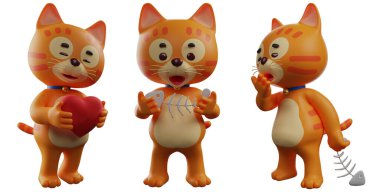 kedi pozu, beyaz izole arkaplan 3d görüntüleme üzerine ayarlandı