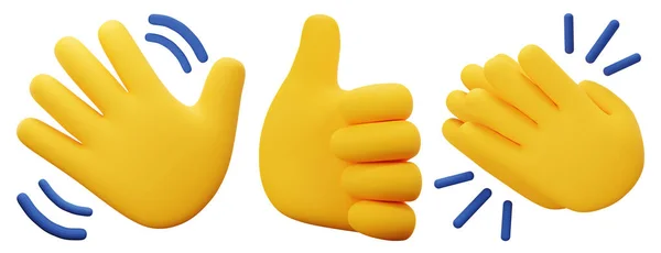 Hand Emoji Ingesteld Witte Geïsoleerde Achtergrond Rendering — Stockfoto