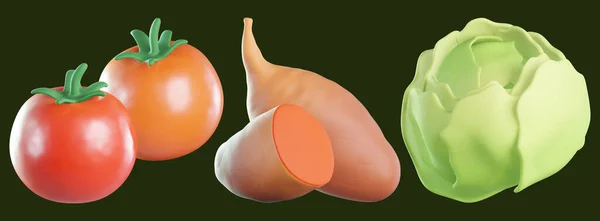 野菜の新鮮なアイコンが孤立した背景3Dレンダリングにセットされ — ストック写真