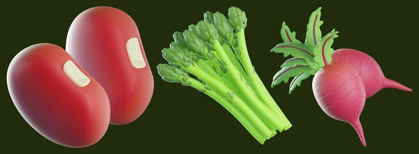 Zeleninové Čerstvé Ikony Nastaveny Izolovaném Pozadí Vykreslování — Stock fotografie