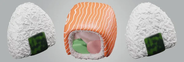 寿司日本食セット隔離された背景3Dレンダリング — ストック写真