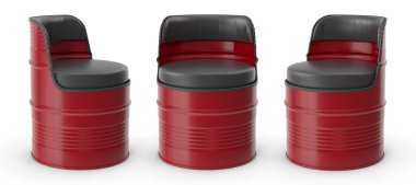 Beyaz izole arkaplanda kumaşı ve gölgeli 3D işlemeli modern vintage sandalye ve koltuk