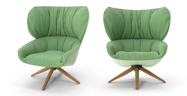 modern vintage chair and armchair with fabric on white isolated background with shadows 3d rendering