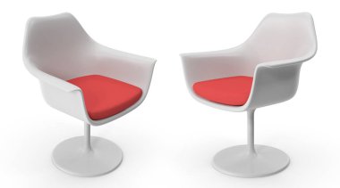 Beyaz izole arkaplanda kumaşı ve gölgeli 3D işlemeli modern vintage sandalye ve koltuk