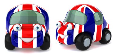 araba çizgi film karakteri beyaz izole edilmiş arkaplan 3d görüntüleme üzerinde poz verir