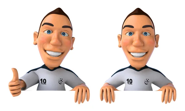 サッカー選手の漫画のキャラクターのポーズは 白の隔離された背景3Dレンダリングに設定 — ストック写真