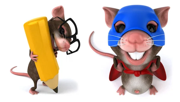 komik fare çizgi film karakteri beyaz izole edilmiş arkaplan 3d görüntüleme üzerinde poz verir
