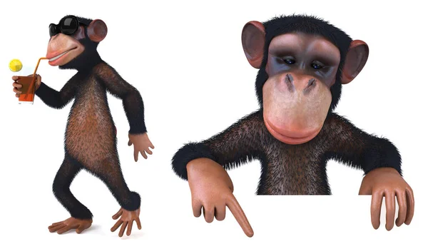 Αστείος Χαρακτήρας Κινουμένων Σχεδίων Μαϊμού Θέτει Λευκό Απομονωμένο Φόντο Απόδοση — Φωτογραφία Αρχείου