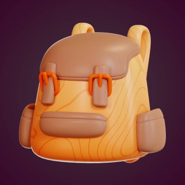 Okul ve Eğitim sırt çantası karikatür simgesi izole edilmiş arkaplan 3d görüntüleme üzerine kurulu
