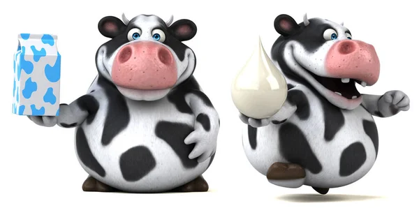 卡通搞笑奶牛的姿势设置在白色孤立的背景3D渲染 — 图库照片
