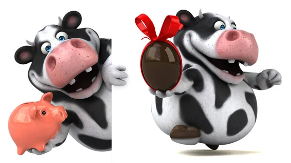 卡通搞笑奶牛的姿势设置在白色孤立的背景3D渲染 — 图库照片