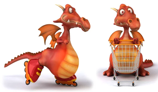 Cartoon Lustige Drachen Posen Auf Weißem Isolierten Hintergrund Rendering — Stockfoto