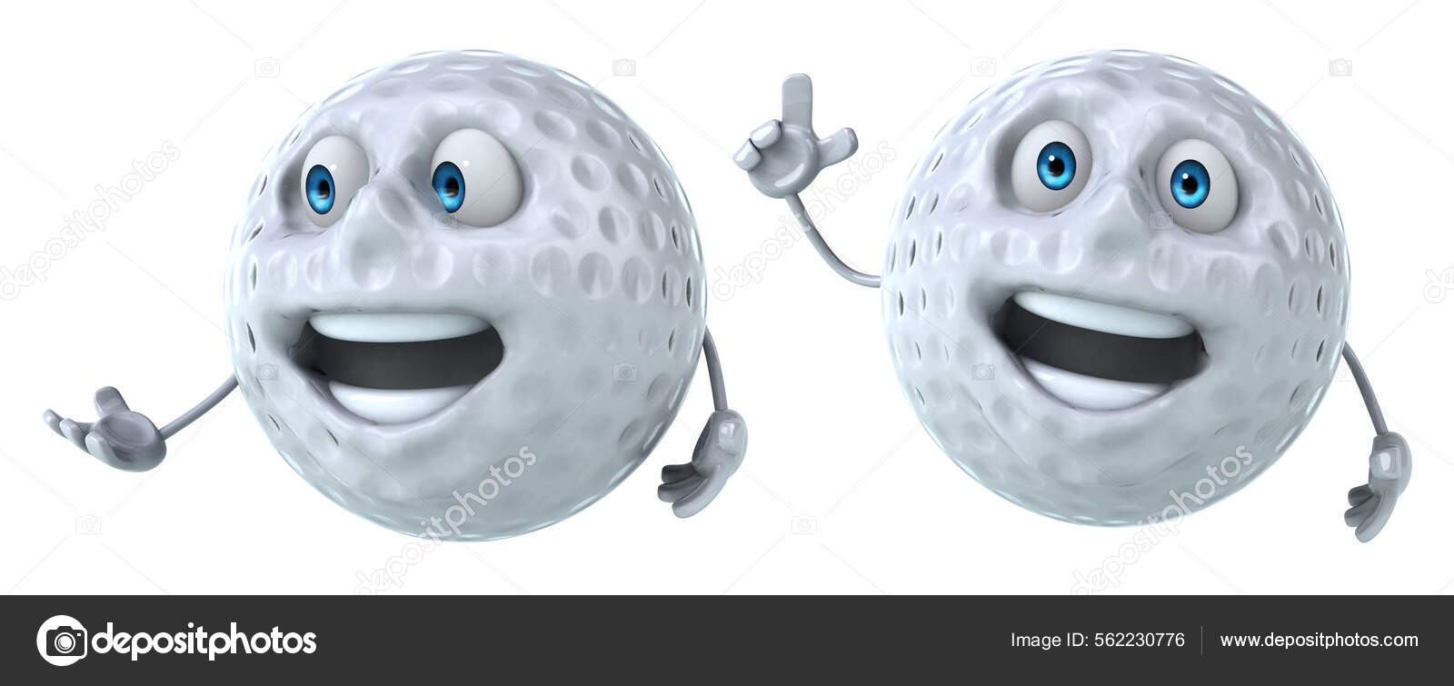 Cartoon Funny Golf Ball Poses Set White Isolated Background Rendering